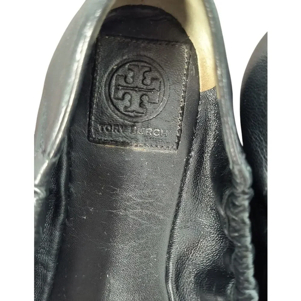 Tory Burch Charlee Loafer Ballet Flats Wmn's Sz 7.5 Black Leather Elastic Sides